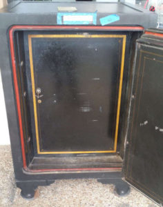 Antique Diebold Bankers Safe with Dial Lock and Shelving Open Door Dimensions Exterior H42 x W33.5 x D30 Interior H34 x W24 x D20