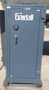 Gardall Used Safe Blue Grey 2 Hour Fire Rating Dial Lock Open Door with Shelving Dimensions Exterior H-56’’ W-26’’ D-27’’ Interior H-48’’ W-20’’ D-20’’