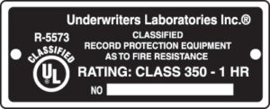 Underwriters Laboratory UL R 5573 1 Hour Fire Protection label